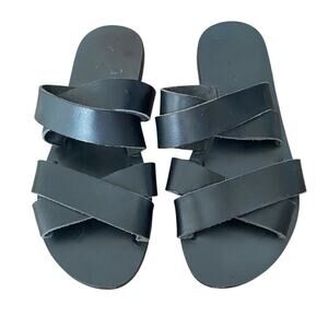 Kyma Black Leather Criss Cross Sandals size 37 US 7